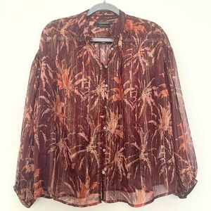 Scotch and Soda sheer brown leaf floral oversized blouse with metallic detail